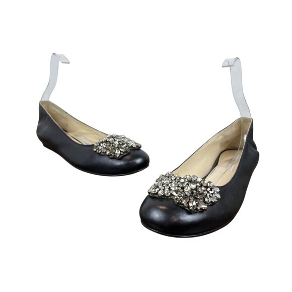 Vera Wang Lavender Women Black Calf Leather Rhinestone Embellishment Flats Sz 10 - Picture 1 of 9